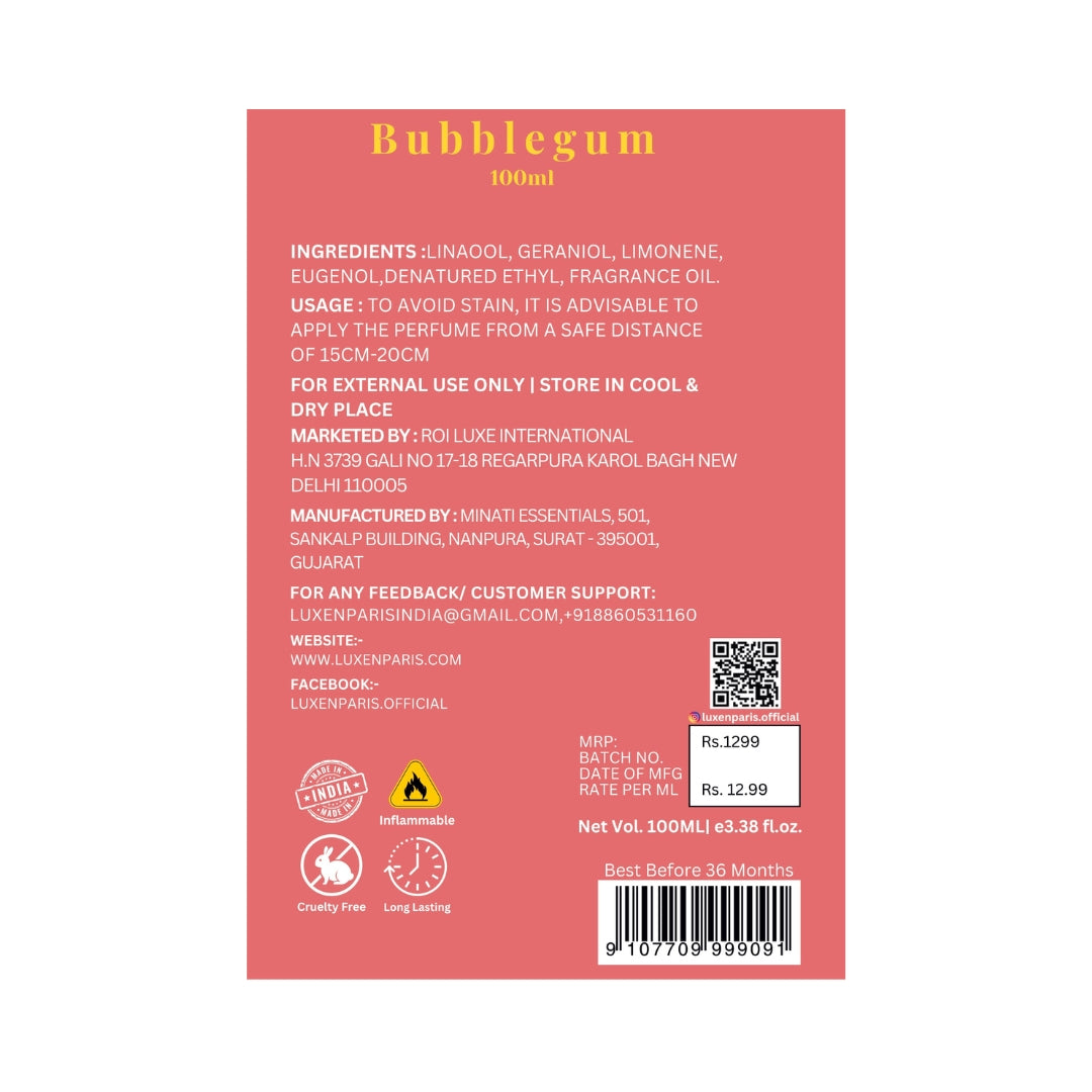 Bubblegum Eau de Parfum 100 ml | Berry-Vanilla Luxury Perfume | Playful Yet Chic | Long-Lasting EDP | Unisex