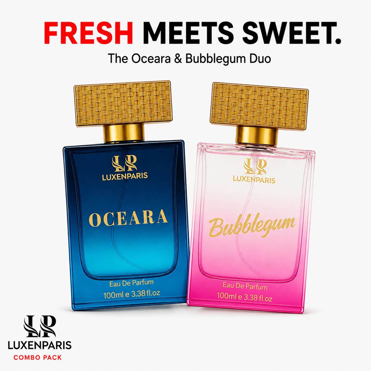 Oceara + Bubblegum Perfume Combo (100 ml × 2) | Luxury Couple Special Fragrance Set | Long-Lasting Eau de Parfum for Men & Women | Premium Gift Pack