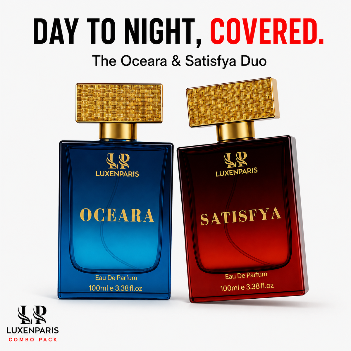 Oceara + Satisfya Perfume Combo (100 ml × 2) | Luxury Unisex Eau de Parfum Duo | Fresh & Sophisticated Long-Lasting Fragrances | Premium Gift Set for Couples