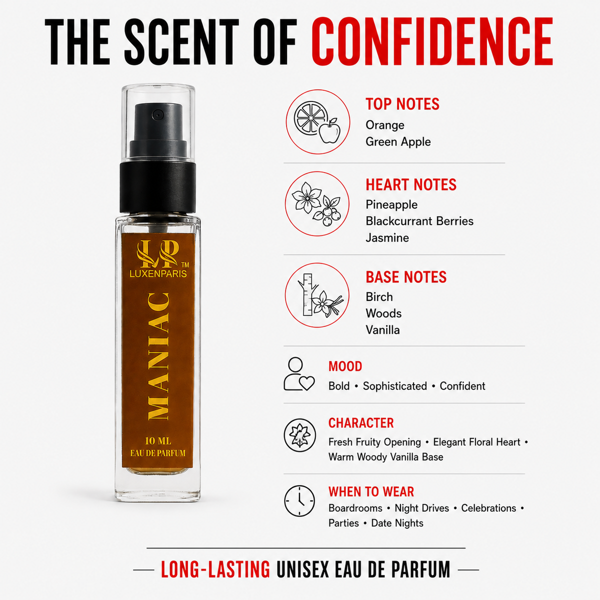 Maniac Eau de Parfum 10 ml | Citrus-Woody Luxury Perfume | LongLasting EDP | Unisex