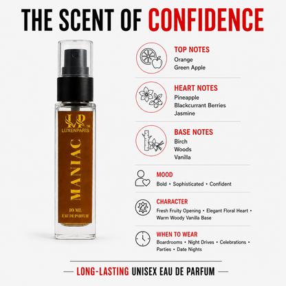 Maniac Eau de Parfum 10 ml | Citrus-Woody Luxury Perfume | LongLasting EDP | Unisex