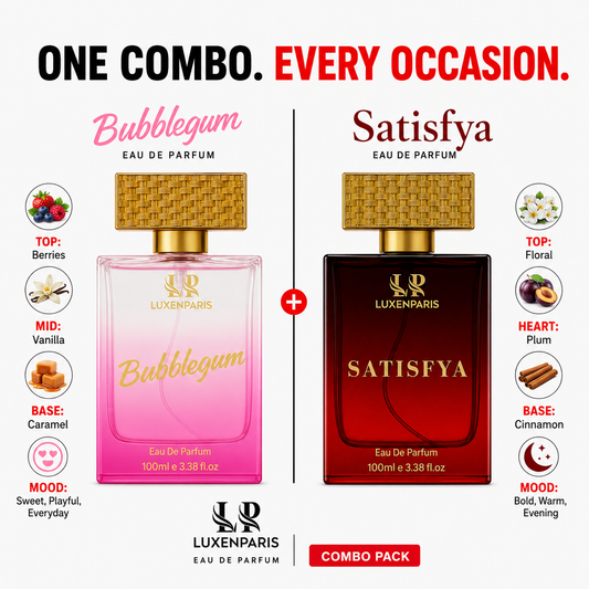 Bubblegum + Satisfya Perfume Combo (100 ml × 2) | Luxury Couple Special Perfume Gift Set | Long-Lasting Eau de Parfum for Women & Unisex | Premium Fragrance Duo