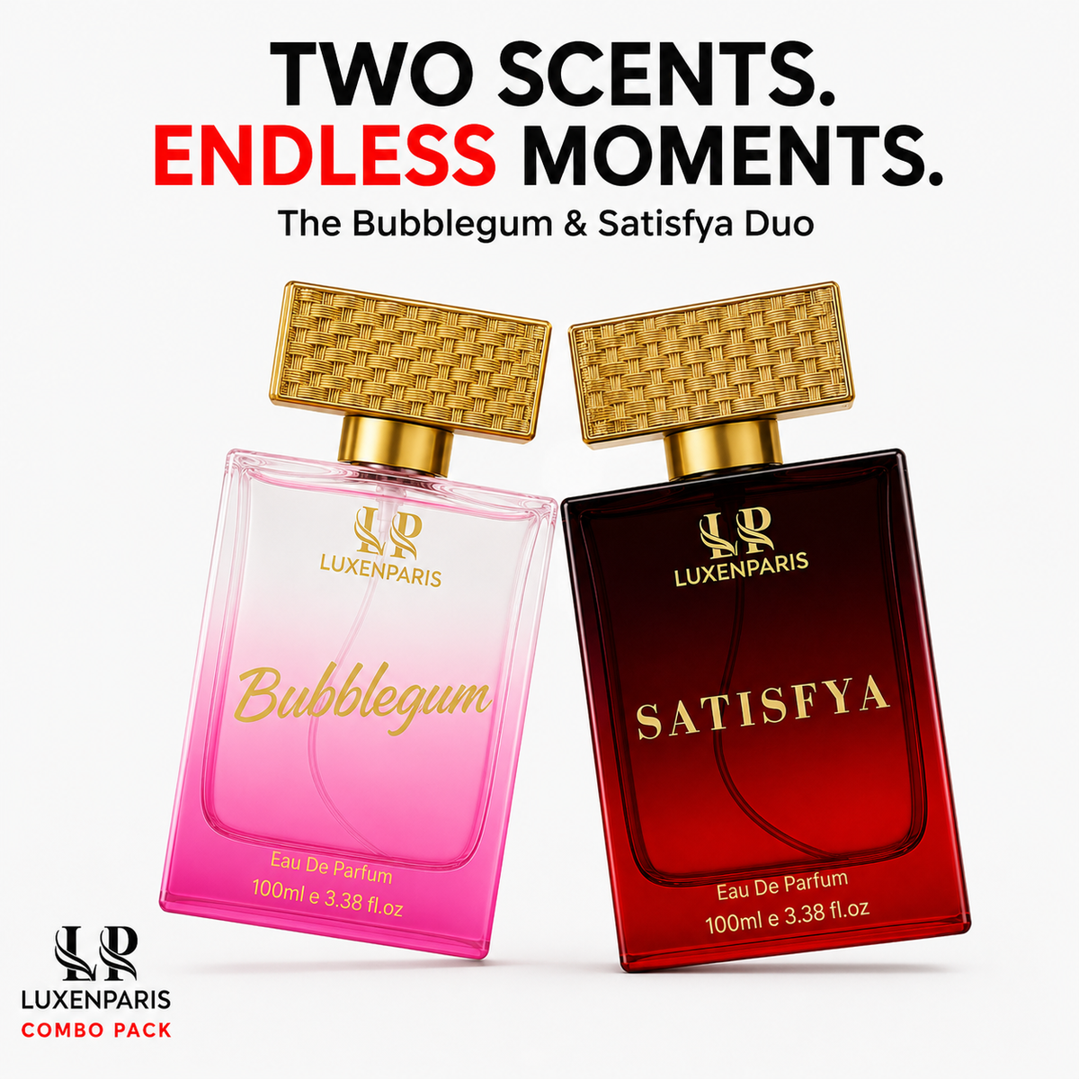 Bubblegum + Satisfya Perfume Combo (100 ml × 2) | Luxury Couple Special Perfume Gift Set | Long-Lasting Eau de Parfum for Women & Unisex | Premium Fragrance Duo