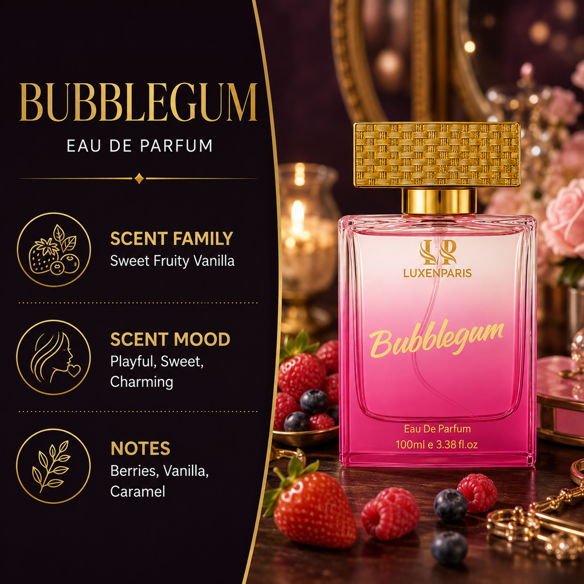 Bubblegum Eau de Parfum 100 ml | Berry-Vanilla Luxury Perfume | Playful Yet Chic | Long-Lasting EDP | Unisex