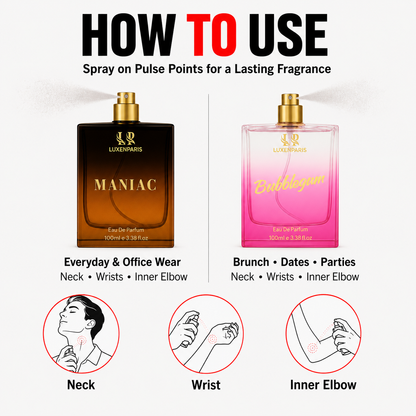 Maniac + Bubblegum Eau de Parfum Combo (100 ml × 2) | Him & Her Perfume Gift Set | Citrus-Woody for Men & Berry-Vanilla for Women | Long-Lasting EDP