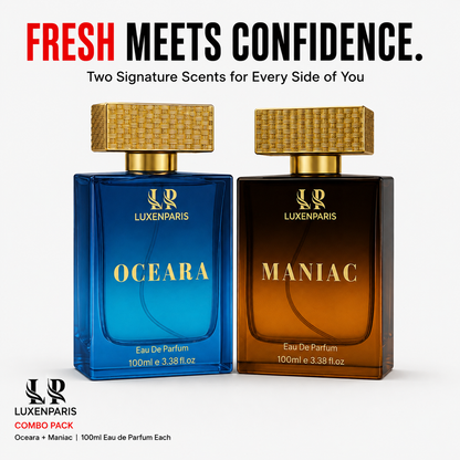 Oceara + Maniac Eau de Parfum Combo (100 ml × 2) | Oceanic-Fresh & Citrus-Woody Luxury Perfume Set | Long-Lasting EDP | Unisex Gift Pack