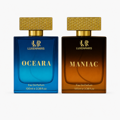 Oceara + Maniac Eau de Parfum Combo (100 ml × 2) | Oceanic-Fresh & Citrus-Woody Luxury Perfume Set | Long-Lasting EDP | Unisex Gift Pack