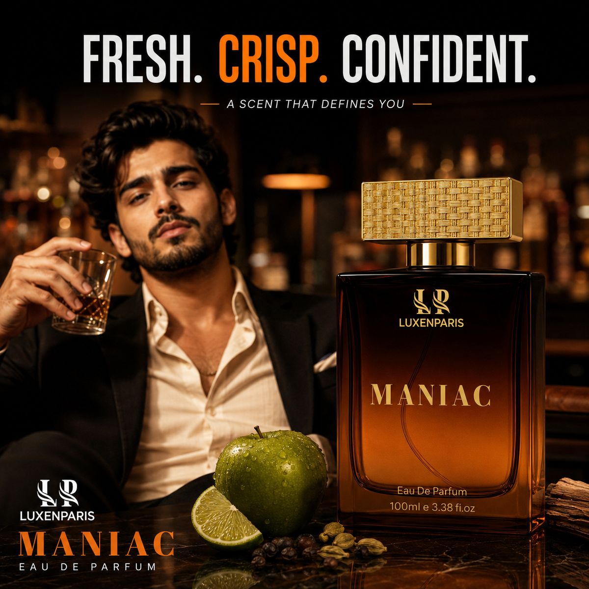 Maniac Eau de Parfum 100 ml | Citrus-Woody Luxury Perfume | LongLasting EDP | Unisex
