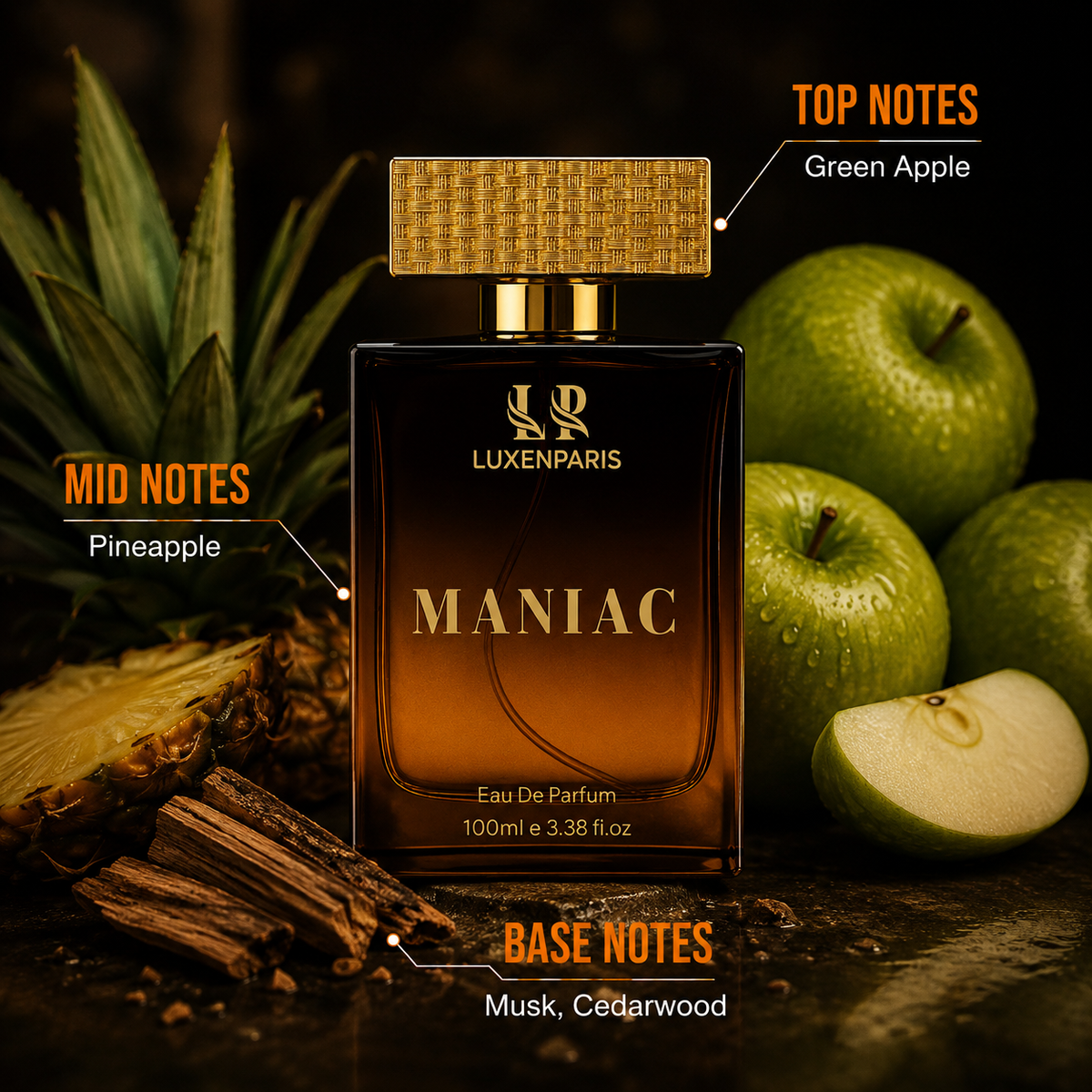 Maniac Eau de Parfum 100 ml | Citrus-Woody Luxury Perfume | LongLasting EDP | Unisex