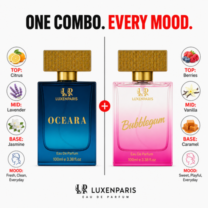 Oceara + Bubblegum Perfume Combo (100 ml × 2) | Luxury Couple Special Fragrance Set | Long-Lasting Eau de Parfum for Men & Women | Premium Gift Pack