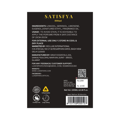 Satisfya Eau de Parfum 100 ml | Amber-Spice & Driftwood Luxury Perfume | Long-Lasting EDP | Unisex