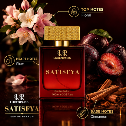 Satisfya Eau de Parfum 100 ml | Amber-Spice & Driftwood Luxury Perfume | Long-Lasting EDP | Unisex