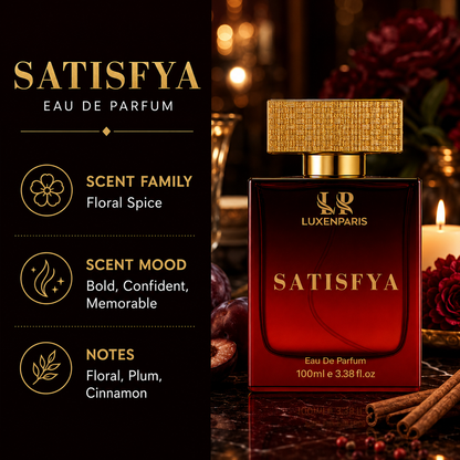 Satisfya Eau de Parfum 100 ml | Amber-Spice & Driftwood Luxury Perfume | Long-Lasting EDP | Unisex